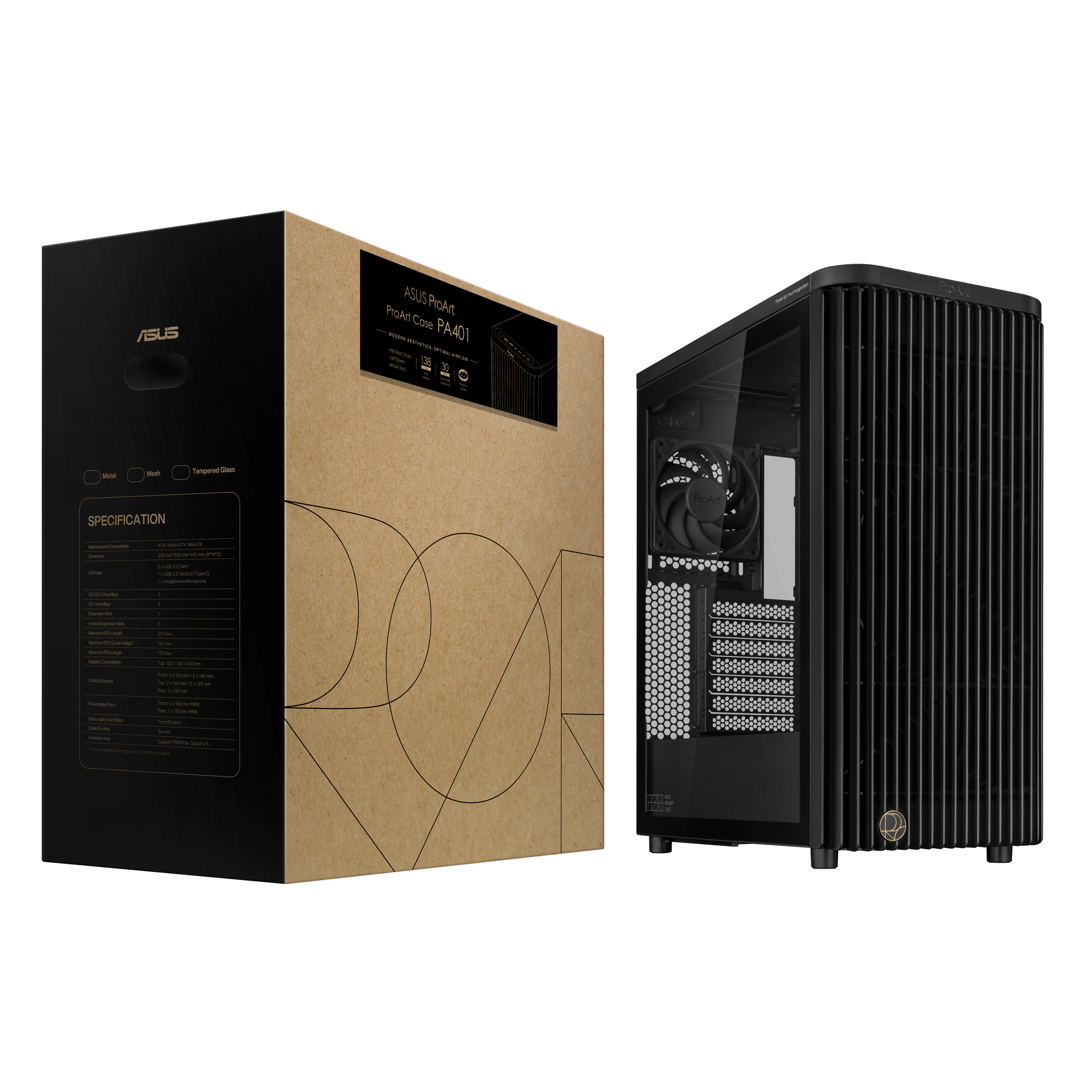 Кутия ASUS ProArt PA401 Black - Tempered Glass Panel