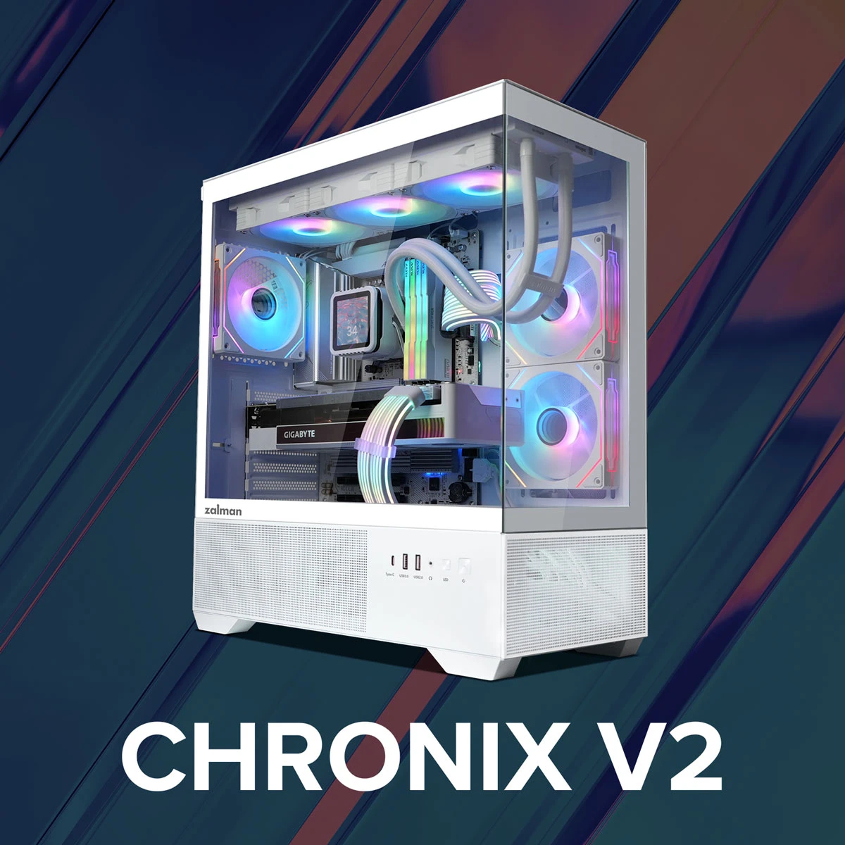 Zalman case ATX - Chronix WHITE V2 - 3 x 120 mm A-RGB, USB-C, Tempered Glass