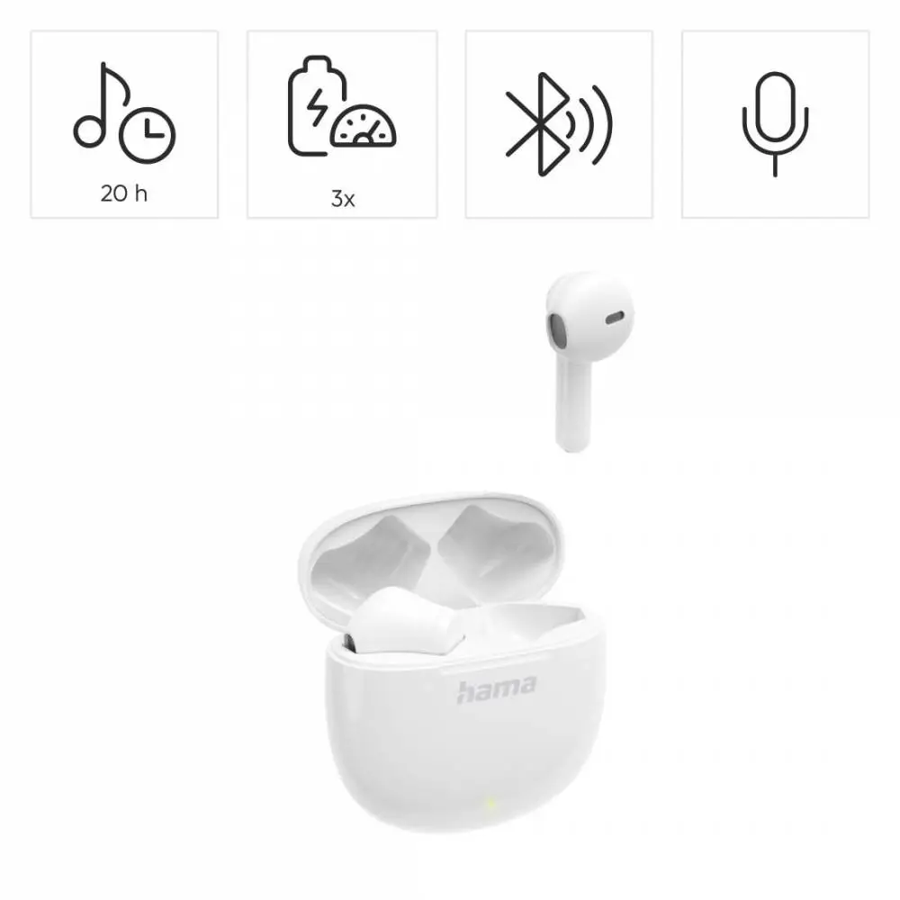 Hama Блутут слушалки "Action One", TWS, Earbuds, бял