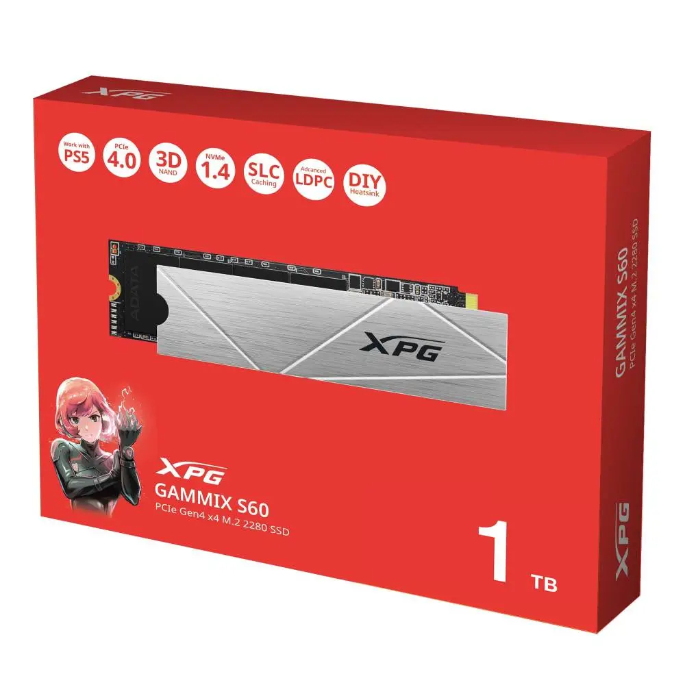 Диск SSD ADATA GAMMIX S60 1TB PCIe Gen4 x4 M.2 2280 NVMe - AGAMMIXS60-1T-CS 