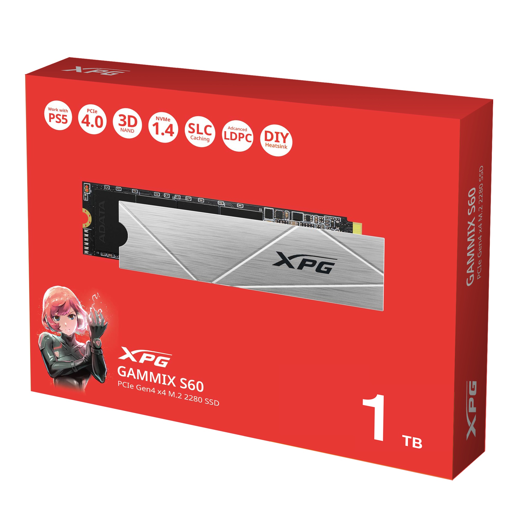 Диск SSD ADATA GAMMIX S60 1TB PCIe Gen4 x4 M.2 2280 NVMe - AGAMMIXS60-1T-CS 