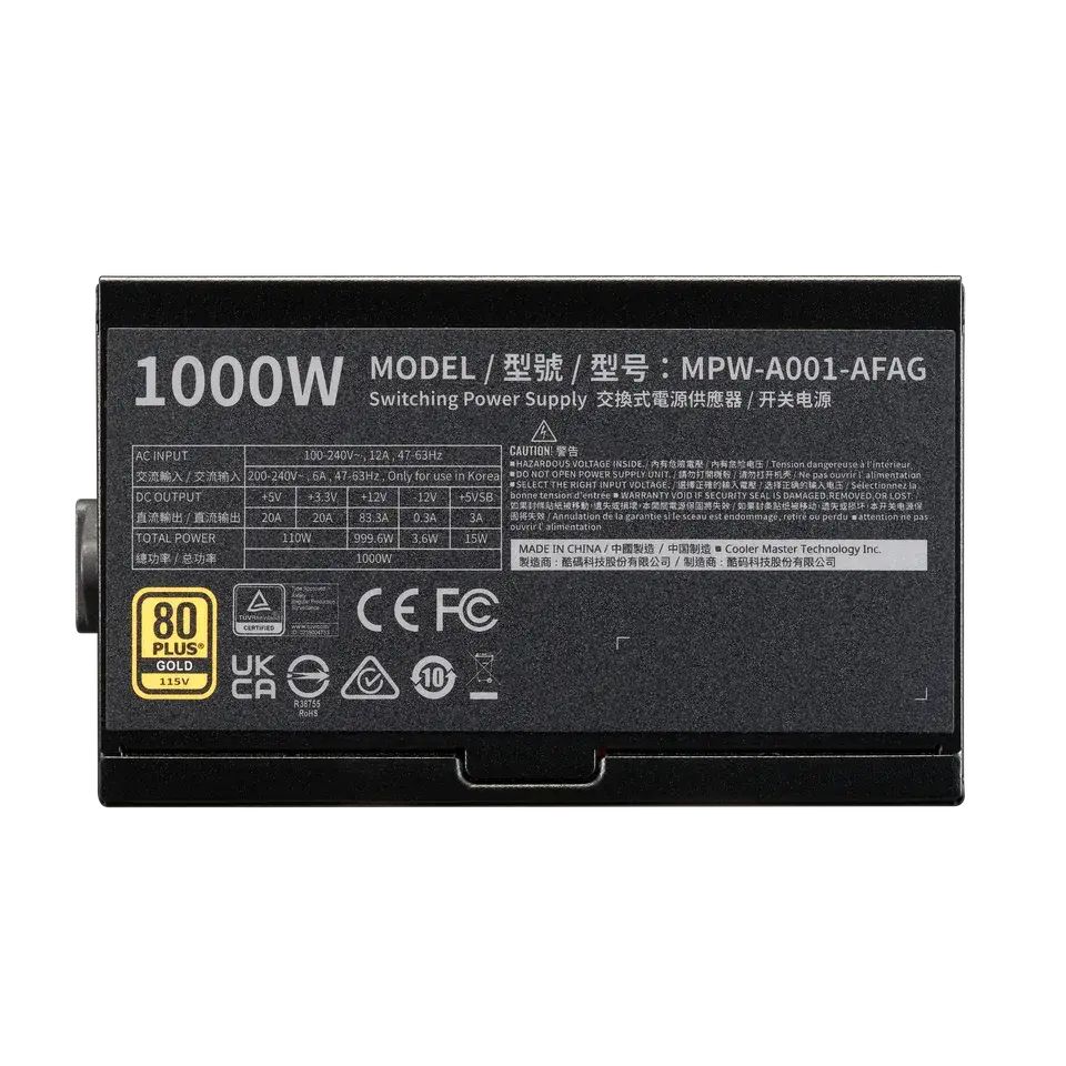 Захранване Cooler Master Elite Gold 1000W ATX 3.1, PCIe Gen 5.1 - MPW-A001-AFAG-BEU