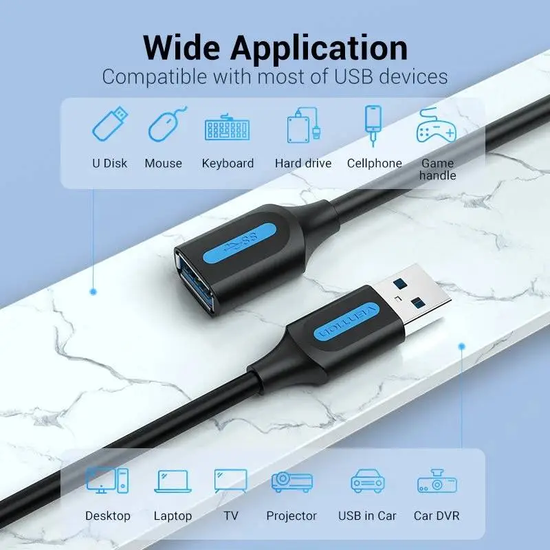Vention Кабел USB 3.0 Extension AM / AF - 5.0M Black - CBHBJ