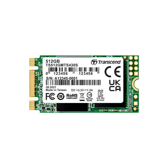 Диск SSD Transcend 512GB, M.2 2242 SSD, SATA3 B+M Key, TLC - TS512GMTS430S