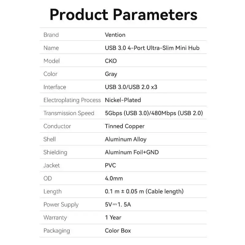 Vention хъб USB3.0 HUB 4 port Aluminium - CKOHB