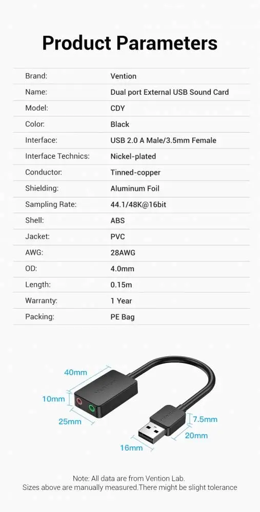 Vention външна звукова карта USB Sound card - CDYB0