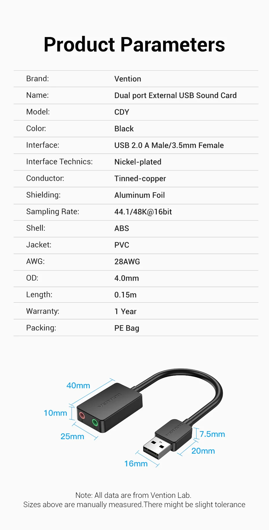 Vention външна звукова карта USB Sound card - CDYB0