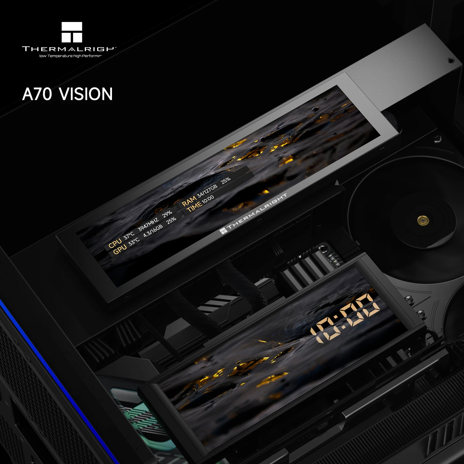 Thermalright кутия Case ATX - TR-A70 Vision Black - 9.16 inch LCD Display, USB-C