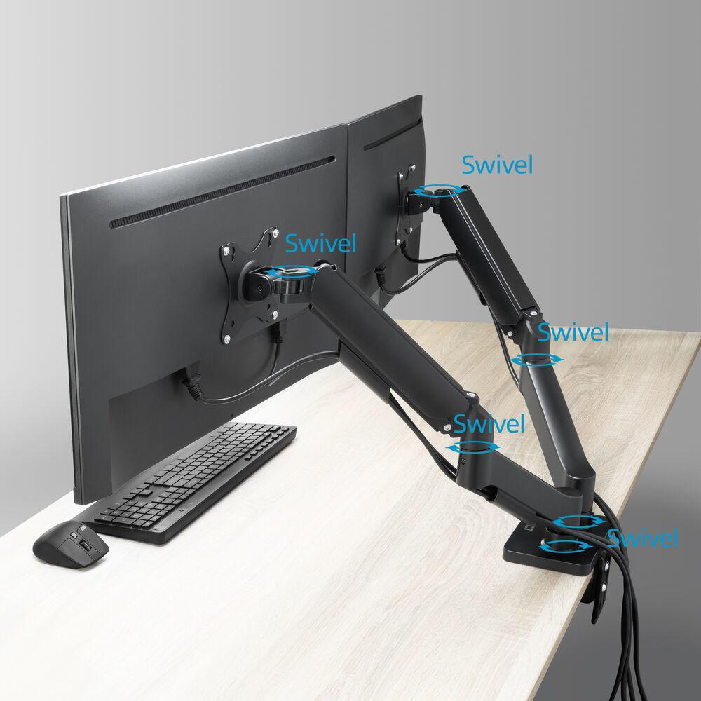 ACT Стойка за 2 бр. монитора за бюро AC8314, Регулируема, 17" - 34", 9 кг, газова пружина