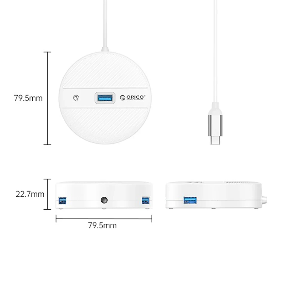 Orico хъб HUB USB3.1 Type-C 4 port - 4 x USB3.0 White, Audio/Mic x 1 - YS4-C3-03-WH-BP