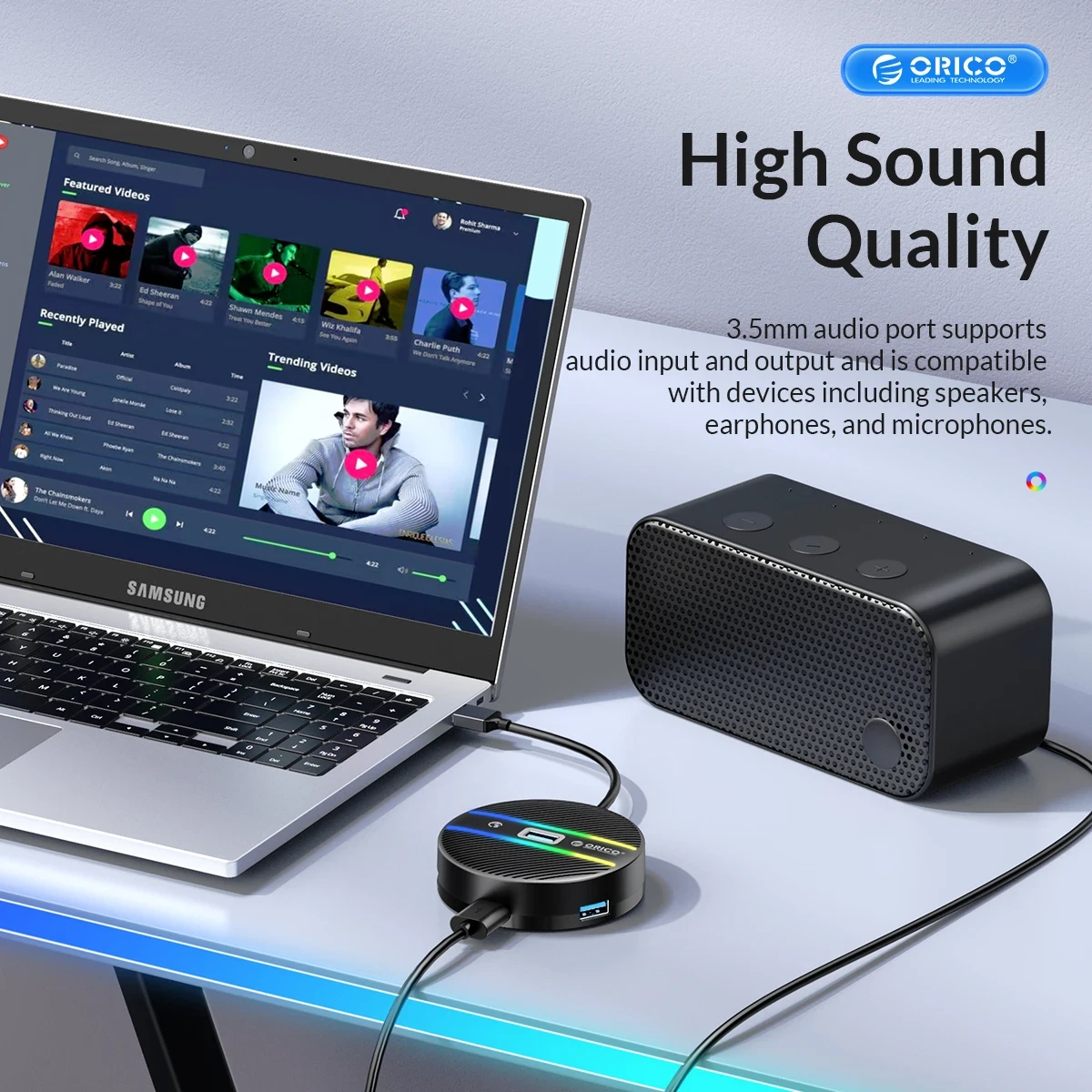 Orico хъб HUB USB3.1 Type-C 4 port - 4 x USB3.0 White, Audio/Mic x 1 - YS4-C3-03-WH-BP