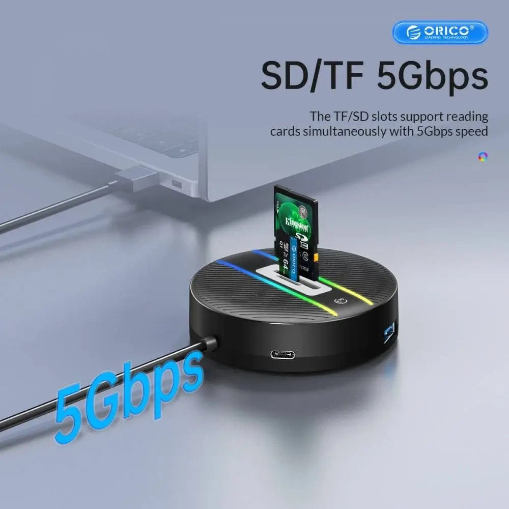 Orico хъб HUB USB3.1 Type-C 4 port - 4 x USB3.0 White, Audio/Mic x 1 - YS4-C3-03-WH-BP
