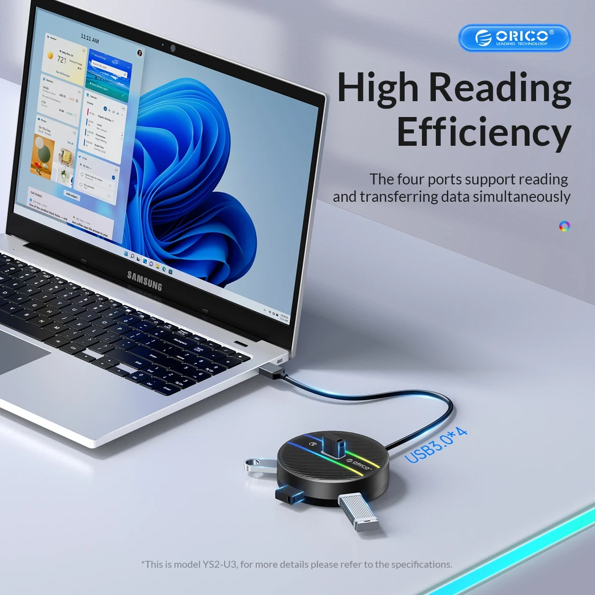 Orico хъб HUB USB3.1 Type-C 4 port - 4 x USB3.0 White, Audio/Mic x 1 - YS4-C3-03-WH-BP