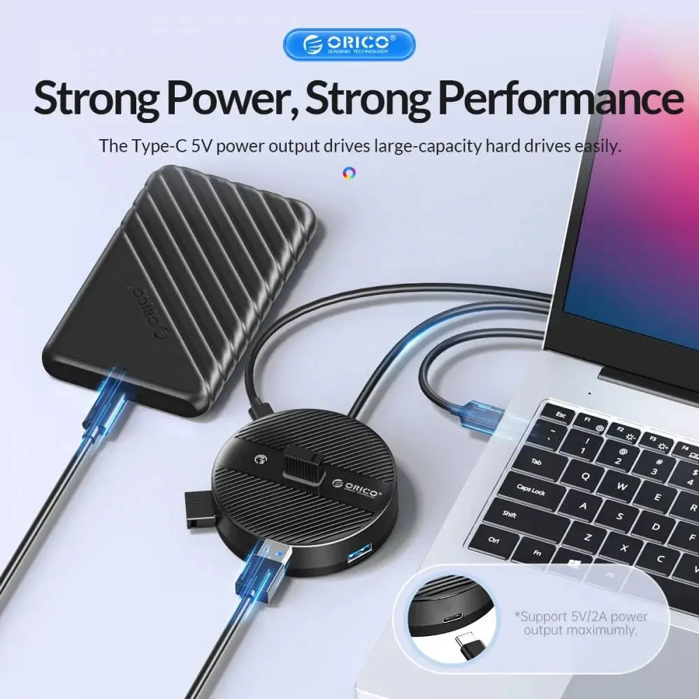 Orico хъб HUB USB3.1 Type-C 4 port - 4 x USB3.0 White, Audio/Mic x 1 - YS4-C3-03-WH-BP