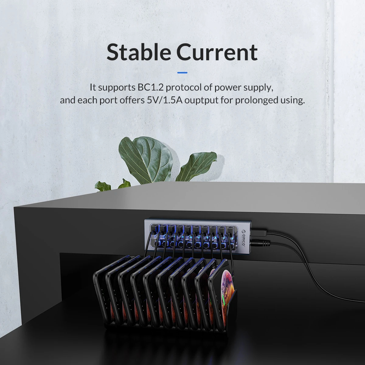Orico хъб USB3.0 HUB 7 port with Power Adapter, On/Off buttons, Aluminium - AT2U3-7AB-EU-GY