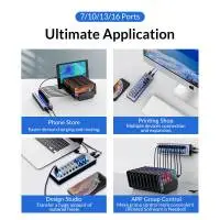 Orico хъб USB3.0 HUB 7 port with Power Adapter, On/Off buttons, Aluminium - AT2U3-7AB-EU-GY