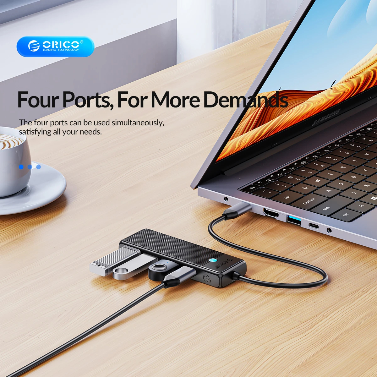 Orico хъб USB3.1 HUB Type-C - 2 x USB3.0, 2 x USB-C - PAPW2AC-C3-05-BK-EP
