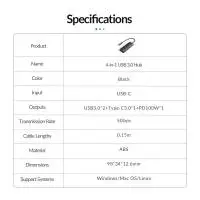 Orico хъб USB3.1 HUB Type-C - 2 x USB3.0, 2 x USB-C - PAPW2AC-C3-05-BK-EP