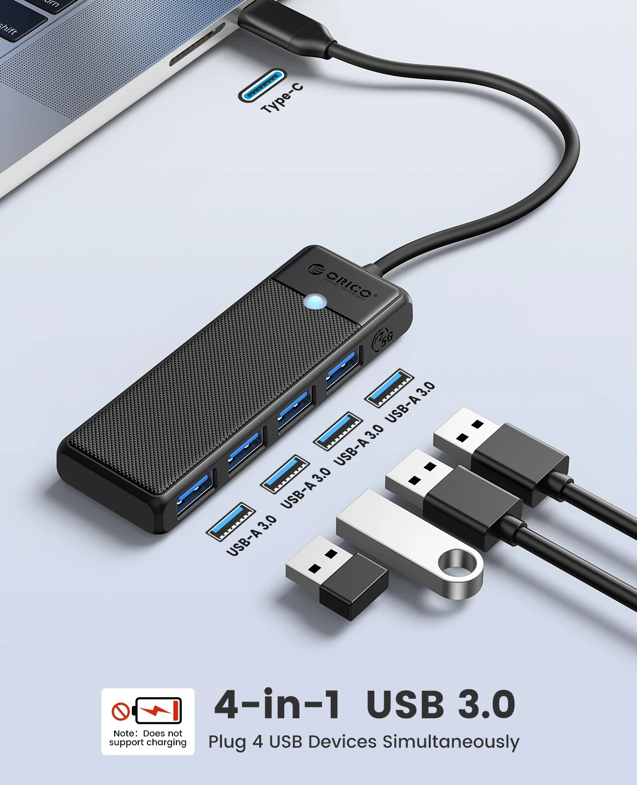 Orico хъб USB3.1 HUB Type-C - 4 x USB3.0 - PAPW4A-C3-015-WH