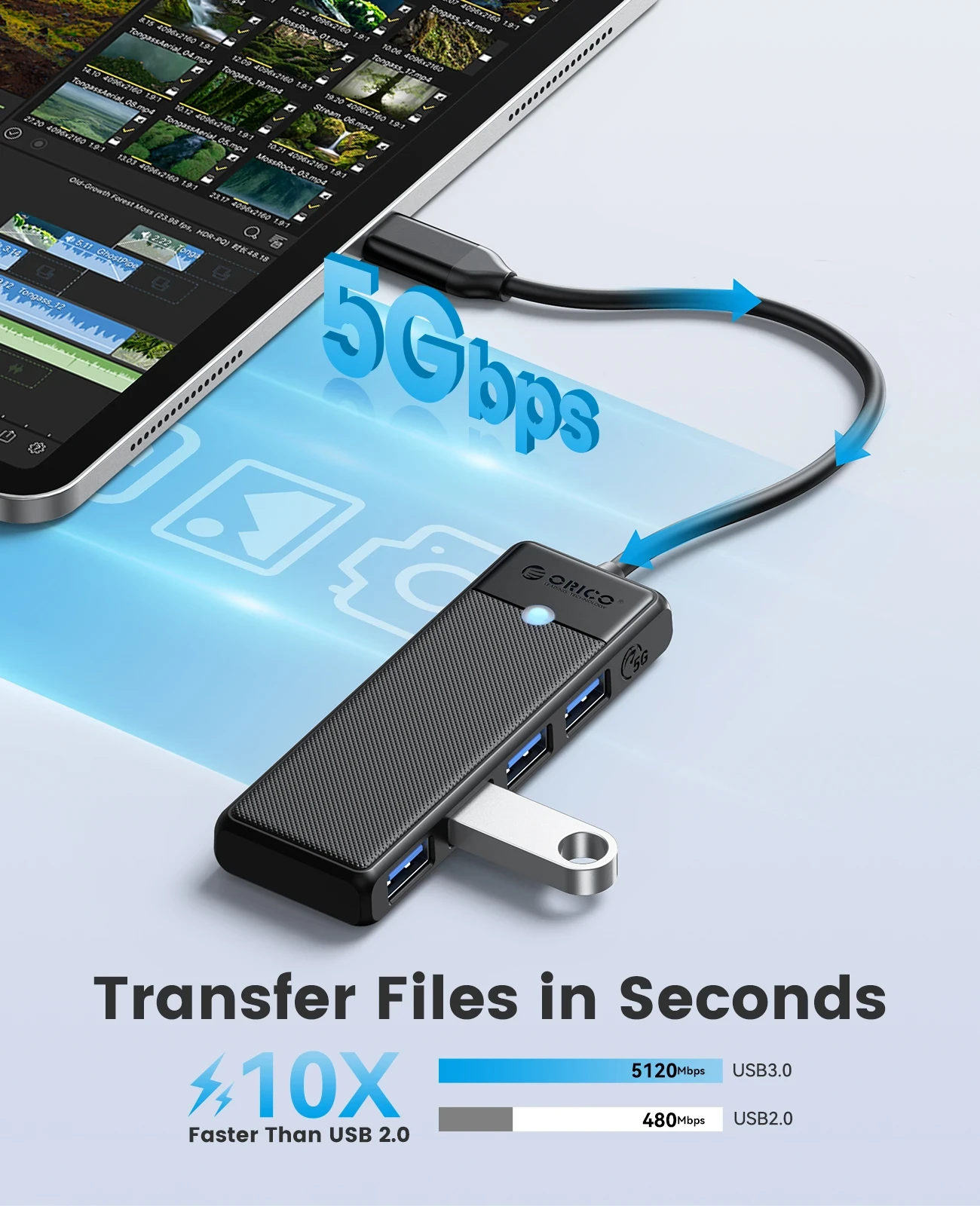 Orico хъб USB3.1 HUB Type-C - 4 x USB3.0 - PAPW4A-C3-015-WH