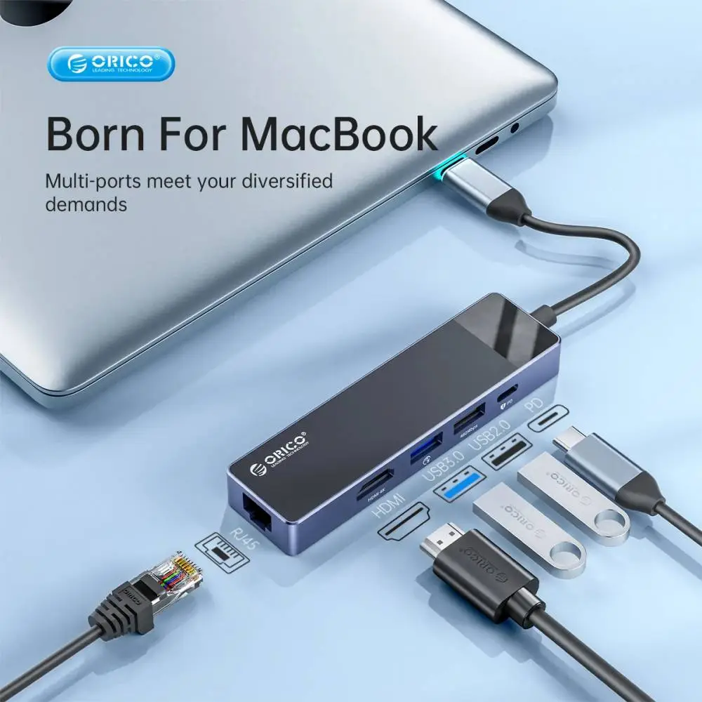Orico докинг станция Docking Station Type-C - DM-10P-BK-BP - HDMI, USB-C, USB-A x 4, PD100W x 1, LAN (1Gbps), SD/TF