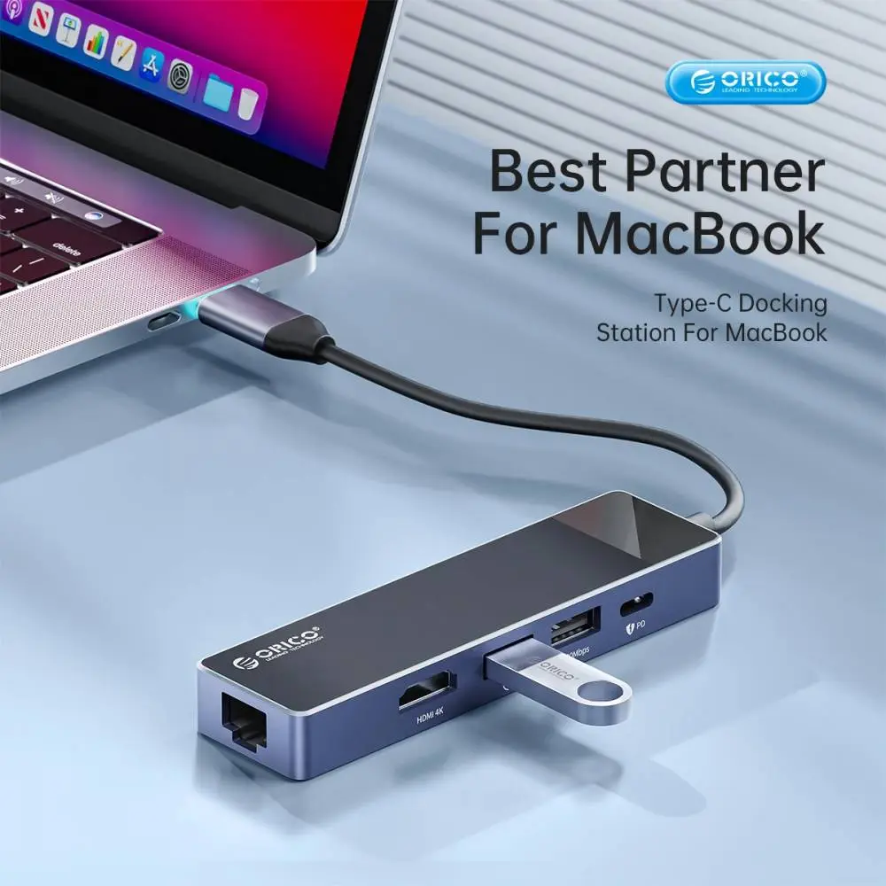 Orico докинг станция Docking Station Type-C - DM-10P-BK-BP - HDMI, USB-C, USB-A x 4, PD100W x 1, LAN (1Gbps), SD/TF