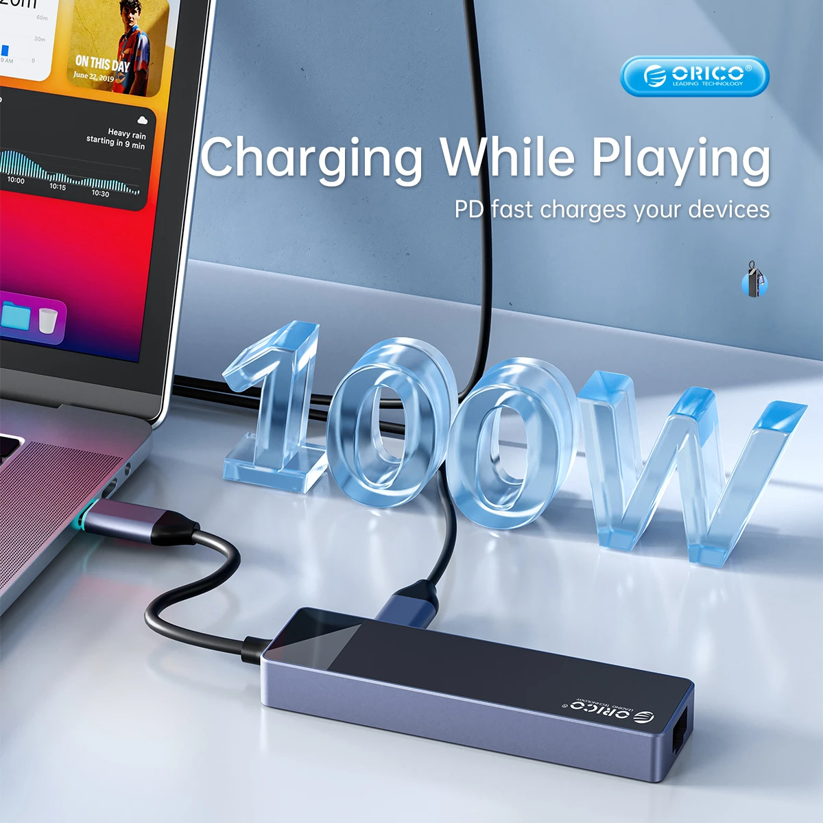 Orico докинг станция Docking Station Type-C - DM-10P-BK-BP - HDMI, USB-C, USB-A x 4, PD100W x 1, LAN (1Gbps), SD/TF