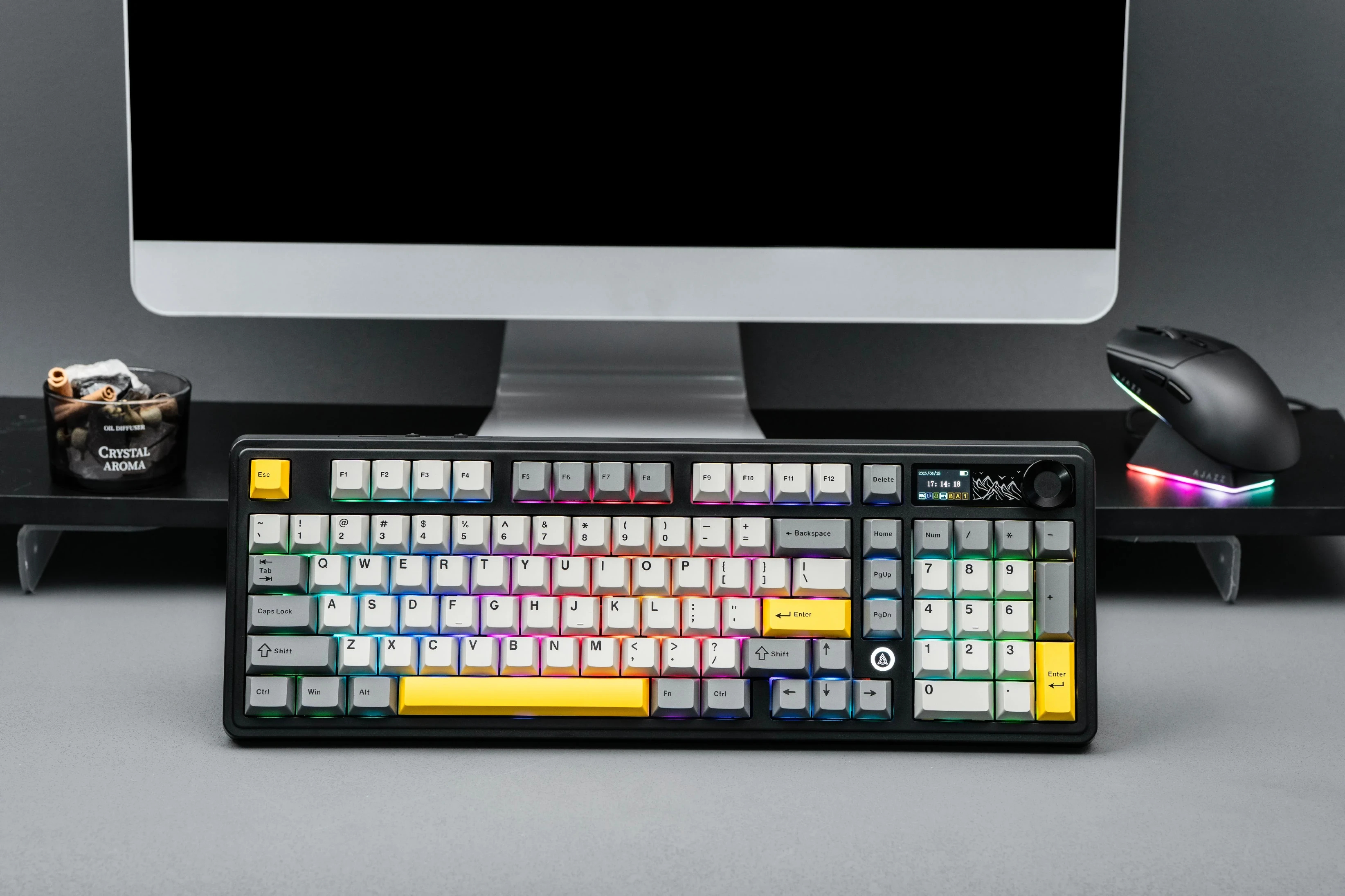 Геймърска механична клавиатура Ajazz Wireless Gaming Mechanical Keyboard AK980 V2 - Maillard Switch [Linear] (English US), Purple, White