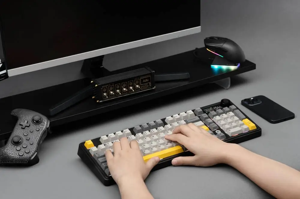 Геймърска механична клавиатура Ajazz Wireless Gaming Mechanical Keyboard AK980 V2 - Maillard Switch [Linear] (English US), Purple, White