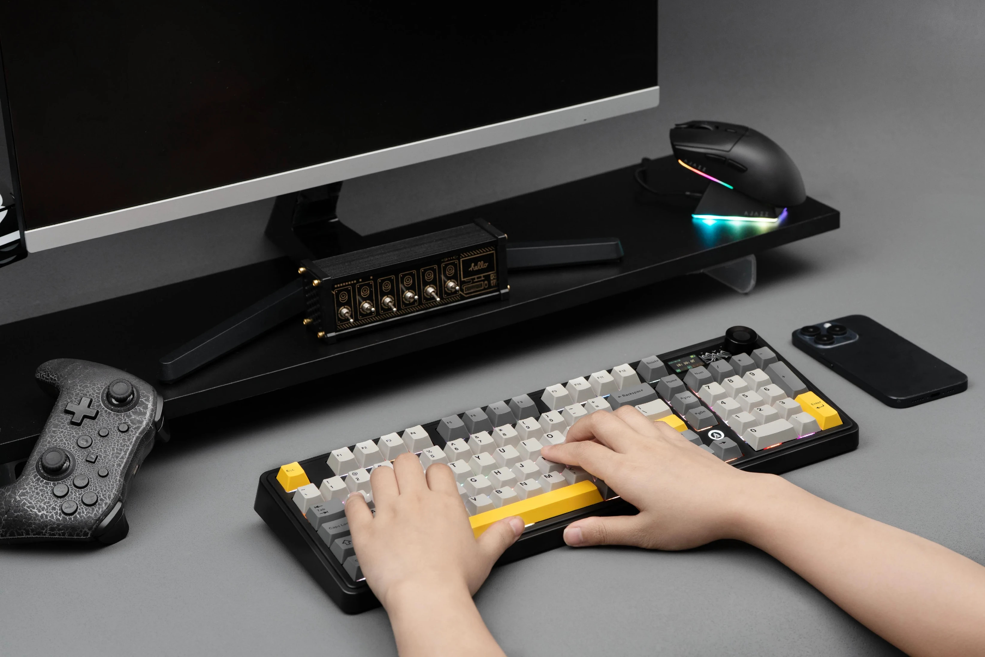 Геймърска механична клавиатура Ajazz Wireless Gaming Mechanical Keyboard AK980 V2 - Maillard Switch [Linear] (English US), Purple, White