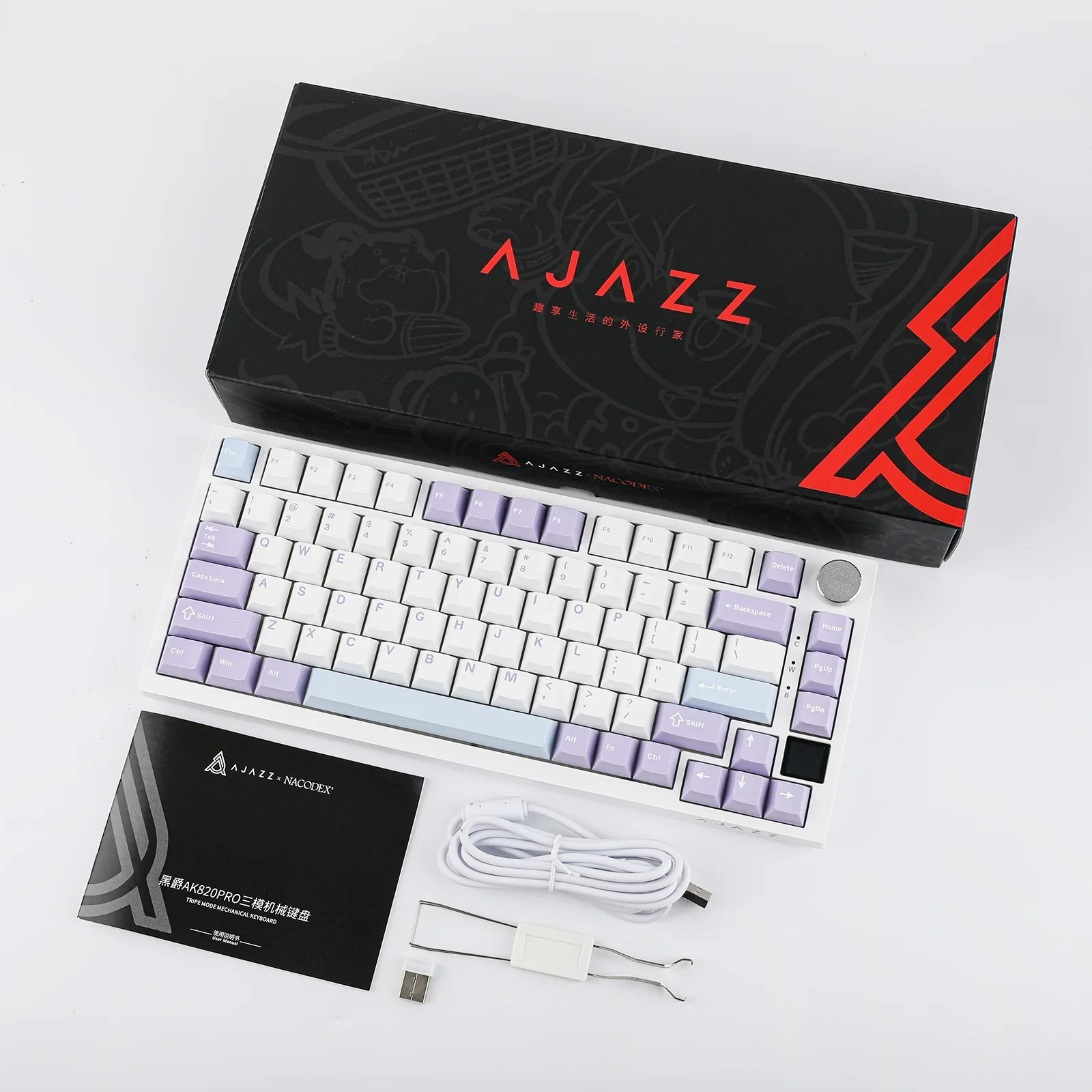 Геймърска механична клавиатура Ajazz Wireless Gaming Mechanical Keyboard AK820 PRO - Gift Switch [Linear] (English US), Purple, White, Blue