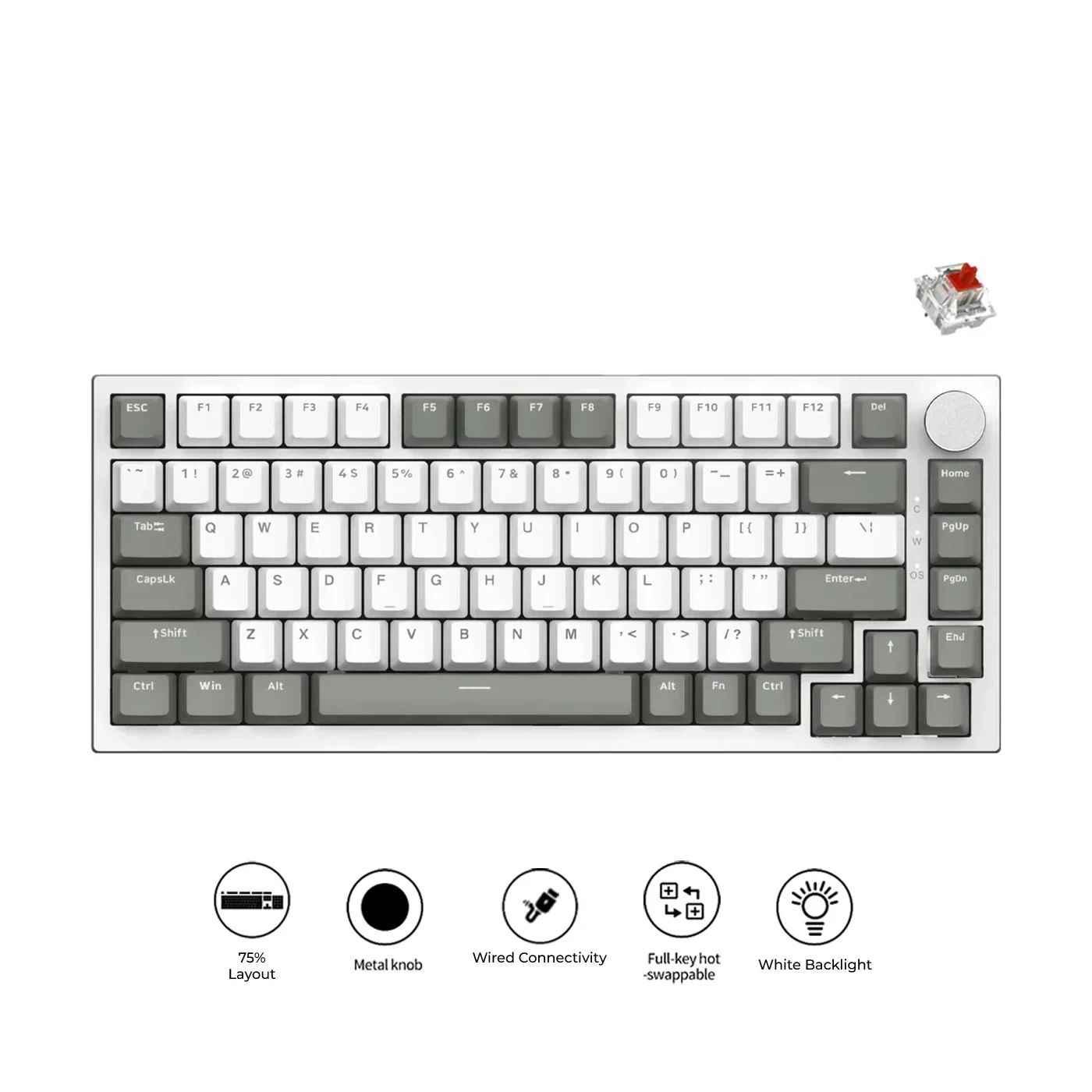 Геймърска механична клавиатура Ajazz Gaming Mechanical Keyboard AK820 - AS Red Switch [Linear] (English US), Gray White, White Light