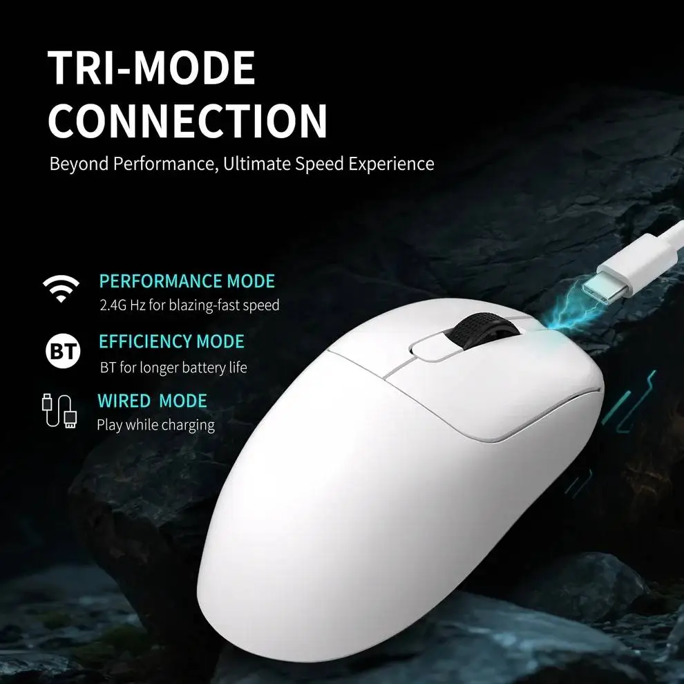 Ajazz професионална геймърска мишка AJ179 APEX - Wireless Gaming Mouse - 8K, Magnetic Charging Dock, White