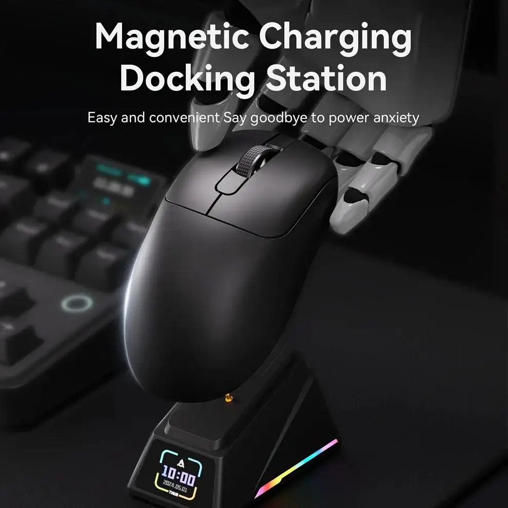 Ajazz професионална геймърска мишка AJ179 APEX - Wireless Gaming Mouse - 8K, Magnetic Charging Dock, White