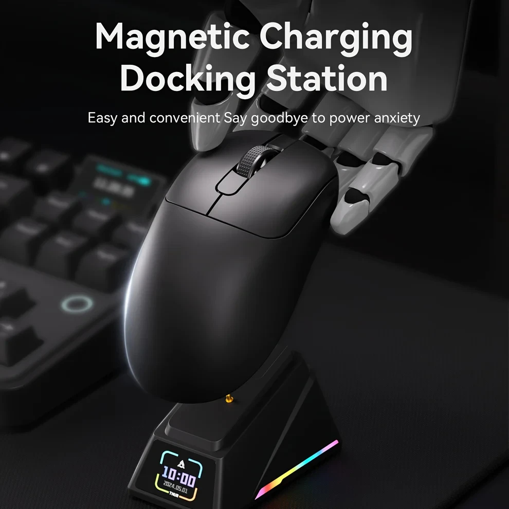 Ajazz професионална геймърска мишка AJ179 APEX - Wireless Gaming Mouse - 8K, Magnetic Charging Dock, White