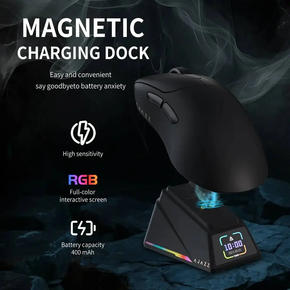 Ajazz επαγγελματικό gaming ποντίκι AJ179 APEX - Wireless Gaming Mouse - 8K, Magnetic Charging Dock, Μαύρο