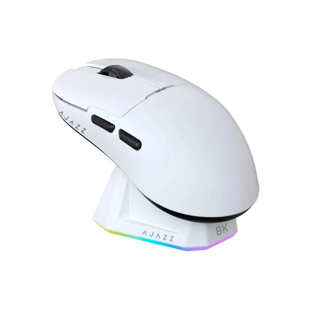Ajazz професионална геймърска мишка AJ159 PRO - Wireless Gaming Mouse - 8K, Magnetic Charging Dock, White