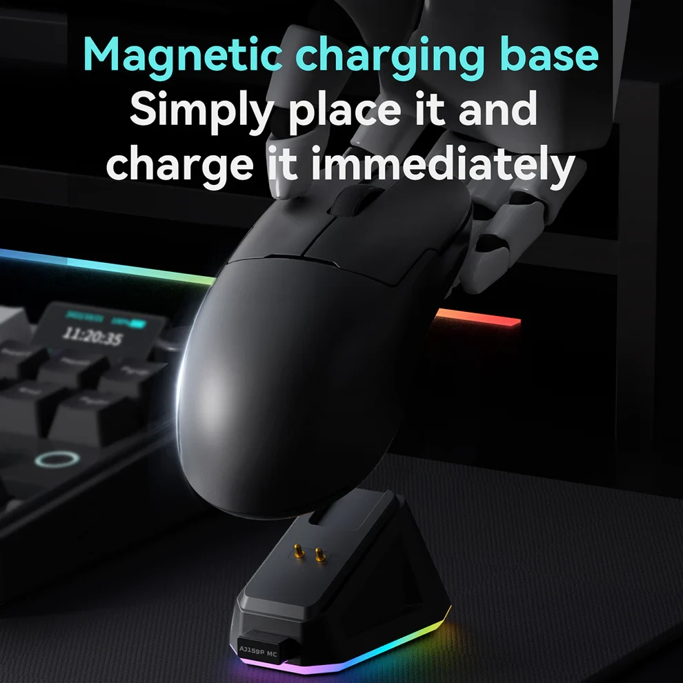 Ajazz професионална геймърска мишка AJ159P MC - Wireless Gaming Mouse - 1K, Magnetic Charging Dock, White