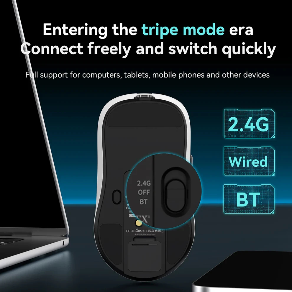 Ajazz професионална геймърска мишка AJ159P MC - Wireless Gaming Mouse - 1K, Magnetic Charging Dock, White