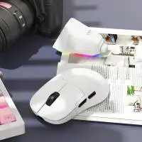 Ajazz професионална геймърска мишка AJ159P MC - Wireless Gaming Mouse - 1K, Magnetic Charging Dock, White