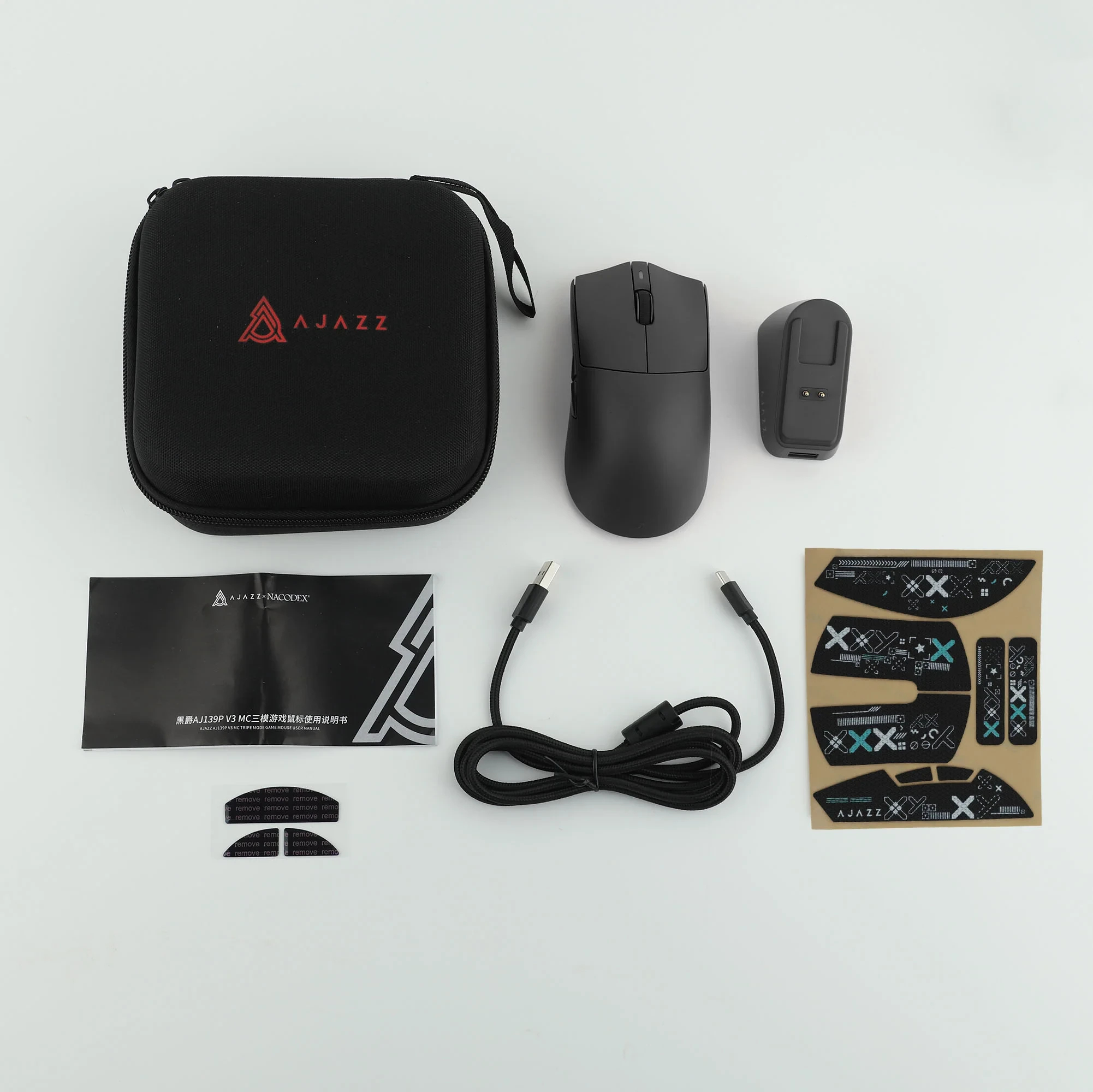 Souris gamer professionnelle Ajazz AJ139P V3 MC - Wireless Gaming Mouse - 1K, Station de Charge Magnétique, Noir