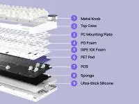Ajazz геймърска механична клавиатура Wireless Gaming Mechanical Keyboard AK820 V2 PRO - White peach Switch [Linear] (English US), White