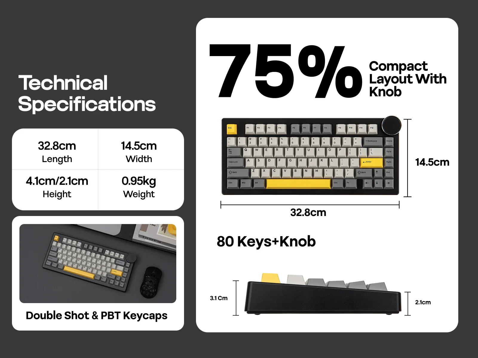 Ajazz геймърска механична клавиатура Wireless Gaming Mechanical Keyboard AK820 V2 PRO - White peach Switch [Linear] (English US), Black