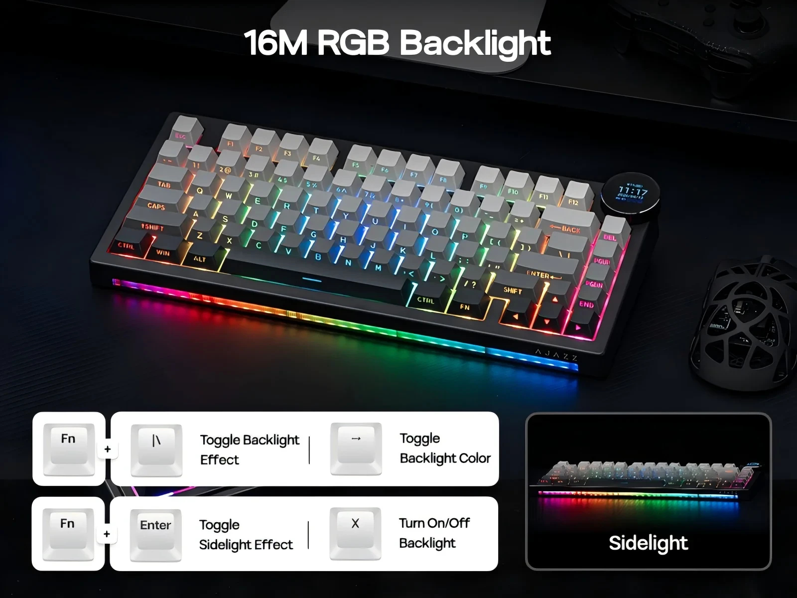 Ajazz геймърска механична клавиатура Wireless Gaming Mechanical Keyboard AK820 V2 PRO - White peach Switch [Linear] (English US), Black