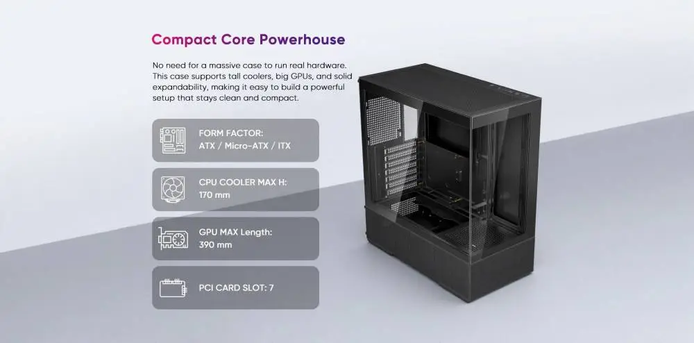1stPlayer Кутия Case ATX - Crystal Vision CV7 Black - 5 x 120 mm included