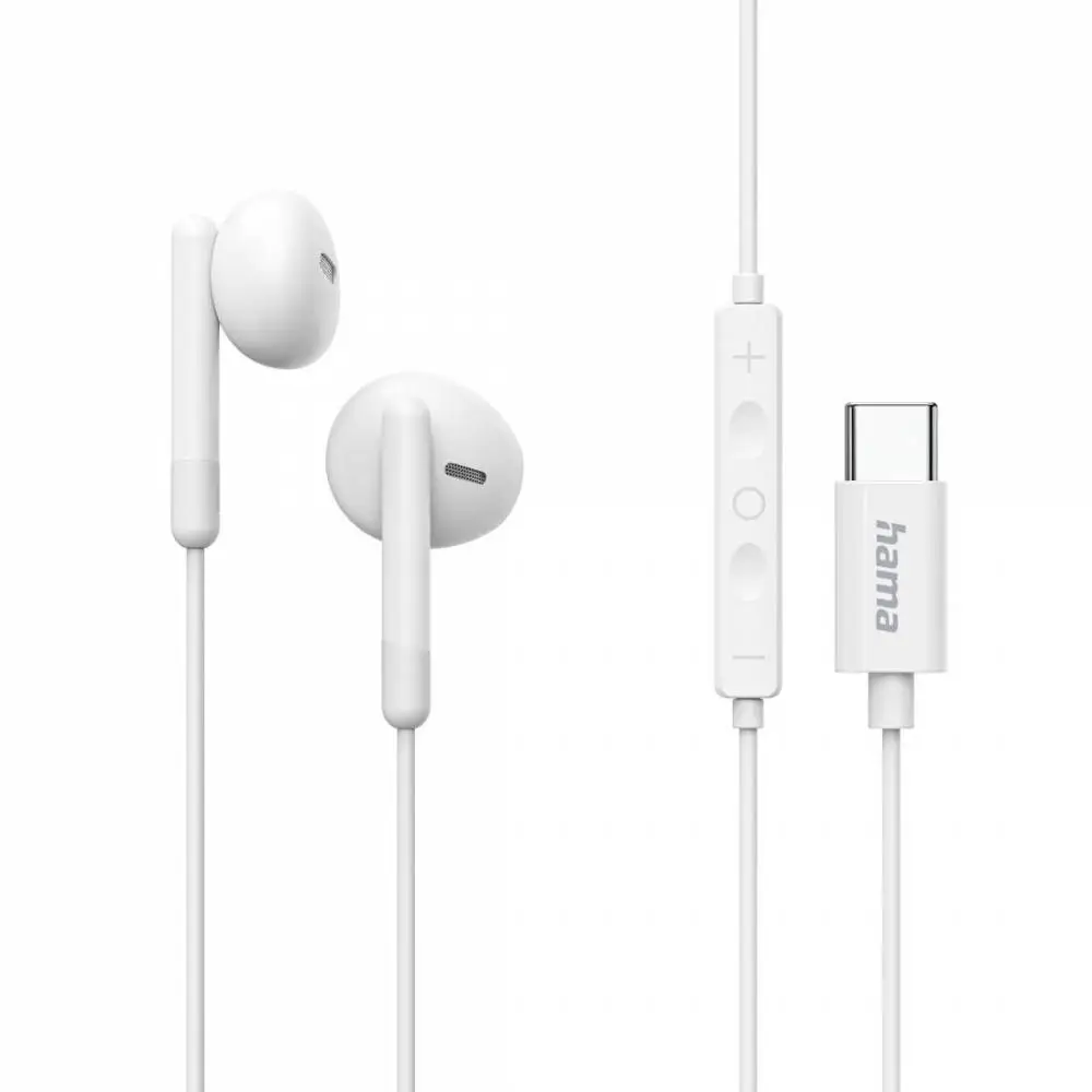 HAMA Слушалки "Season II" USB-C, накрайници, микрофон, защита от прегъване на кабел, бял