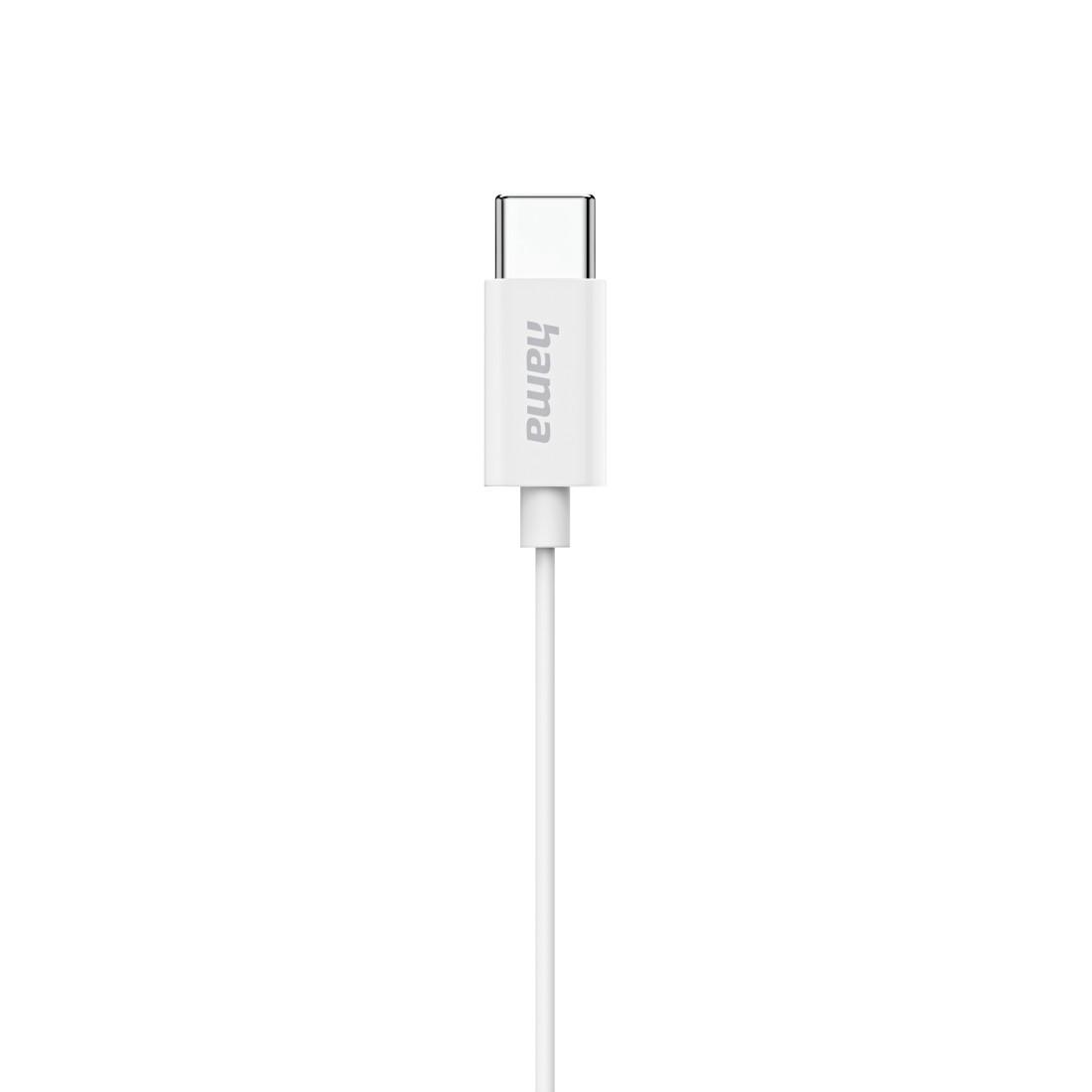 HAMA Слушалки "Season II" USB-C, накрайници, микрофон, защита от прегъване на кабел, бял