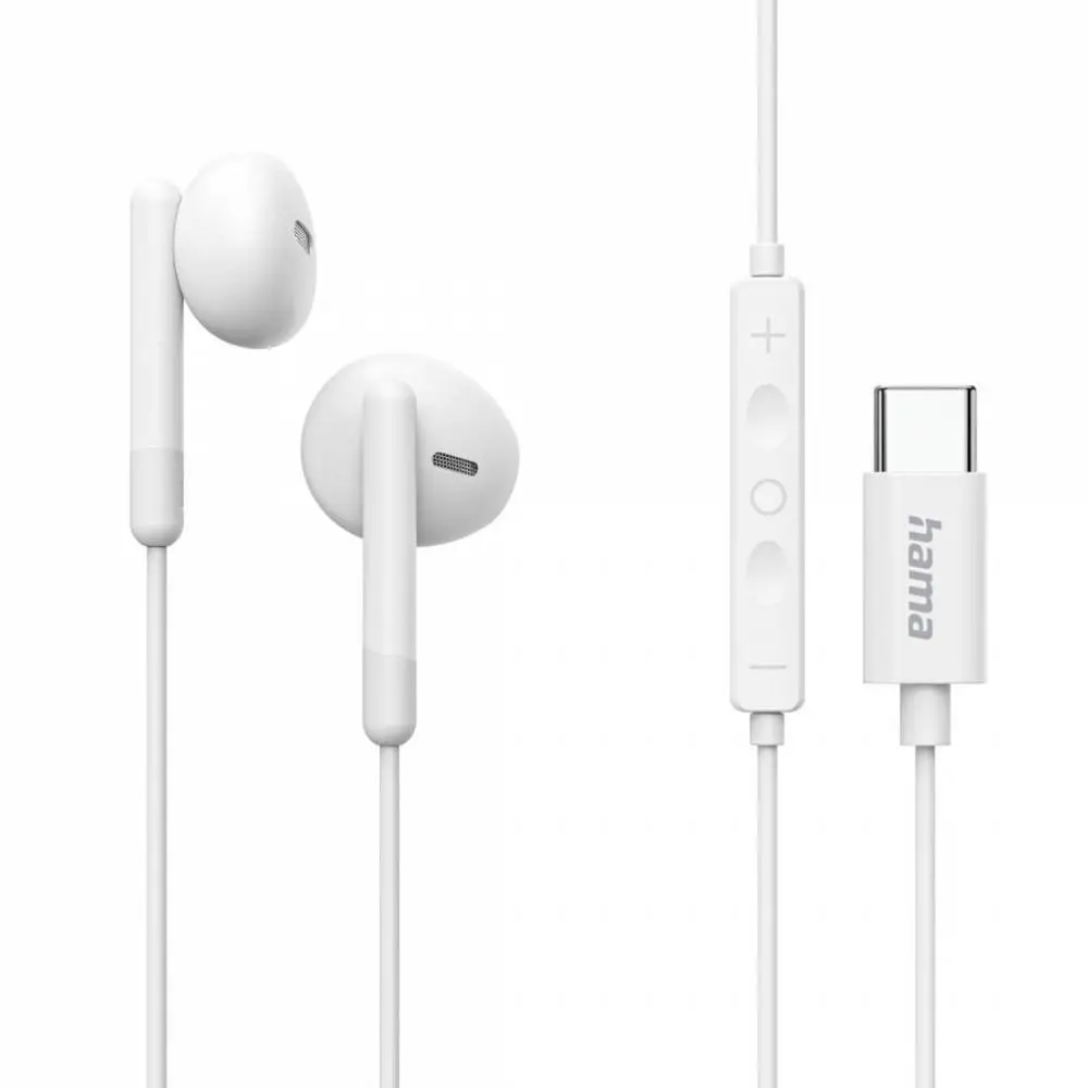 HAMA Слушалки "Season II" USB-C, накрайници, микрофон, защита от прегъване на кабел, бял