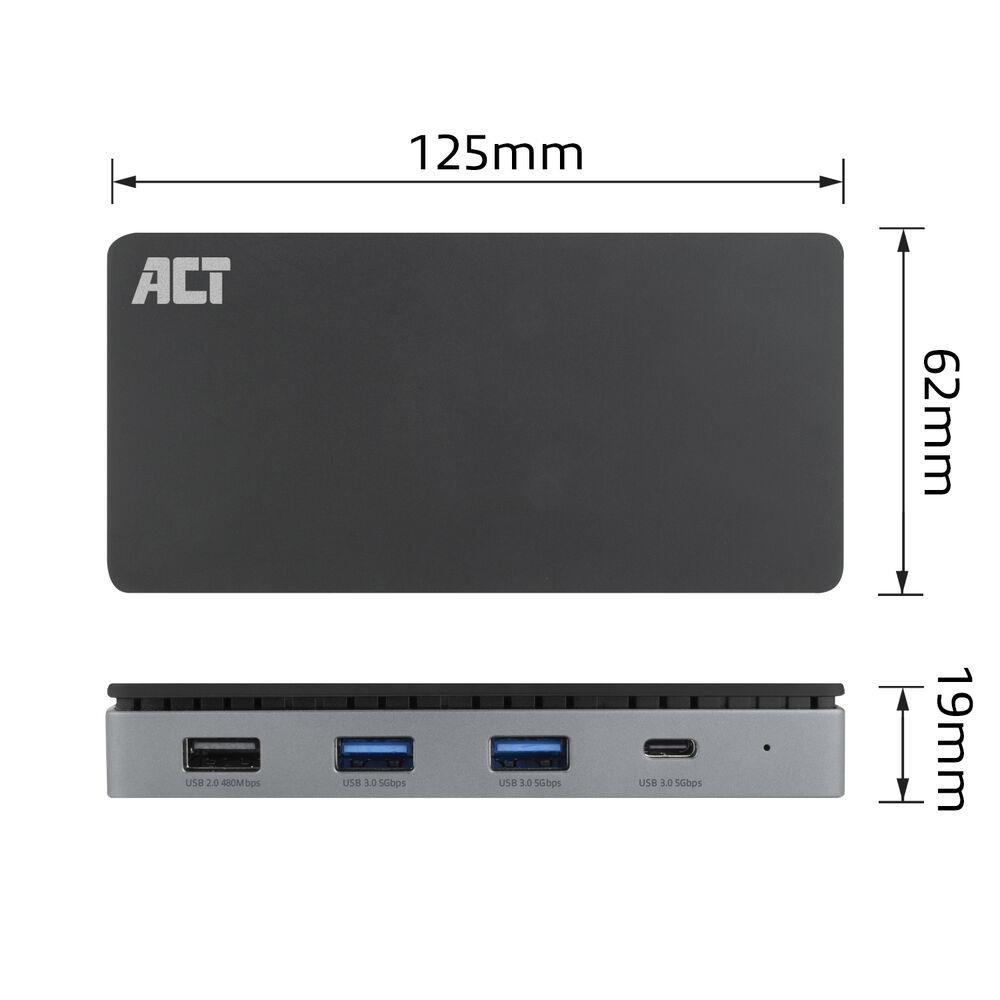 ACT Σταθμός σύνδεσης USB-C, 4K, 2 x HDMI, Ethernet, USB-C, 3x USB-A