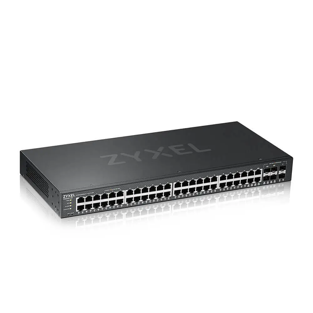 Суич ZyXEL GS-2220-50, 48-портов Layer2+, 44x Gb+ 4x Gbcombo (RJ45/SFP) + 2x Gb SFP, управляем